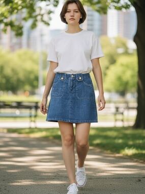 White Stag Blue Denim Mini Skort with Front Patch Pockets